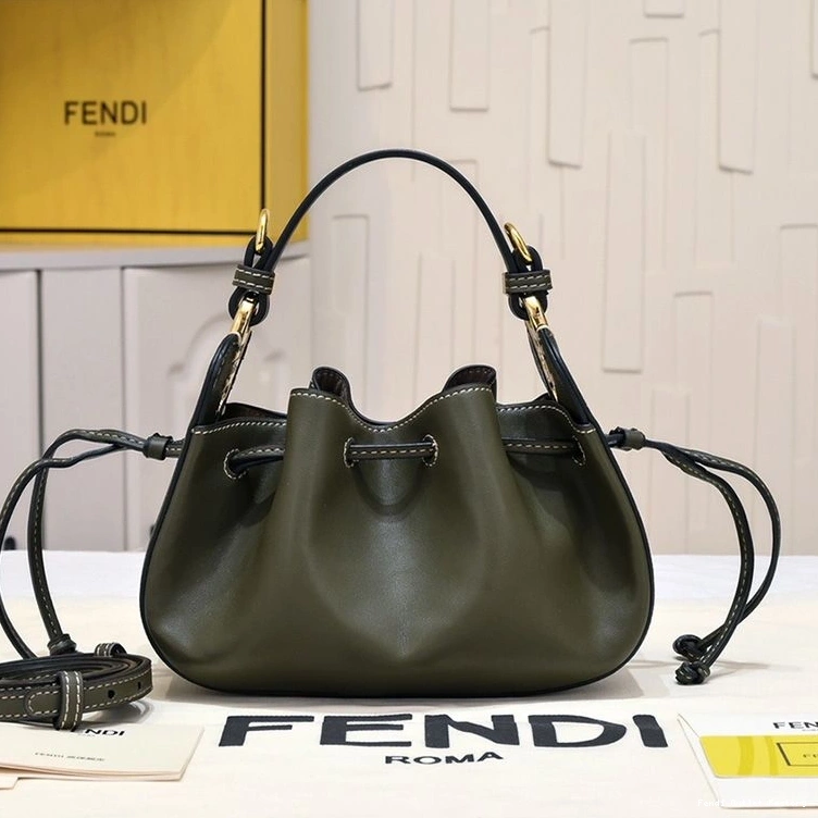 Cheap HOT Mini Fendi Bag Pomodorino Calf Leather Green In Bucket 0820
